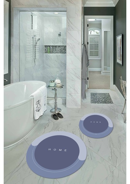 Dijital Baskılı Kaymaz Yıkanabilir Home Yuvarlak Ikili Banyo Takımı, N-Y-Klozet-03-Mavi, fırsatları