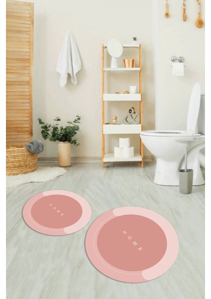 Dijital Baskılı Kaymaz Yıkanabilir Home Yuvarlak Ikili Banyo Takımı, N-Y-Klozet-03-Pembe,