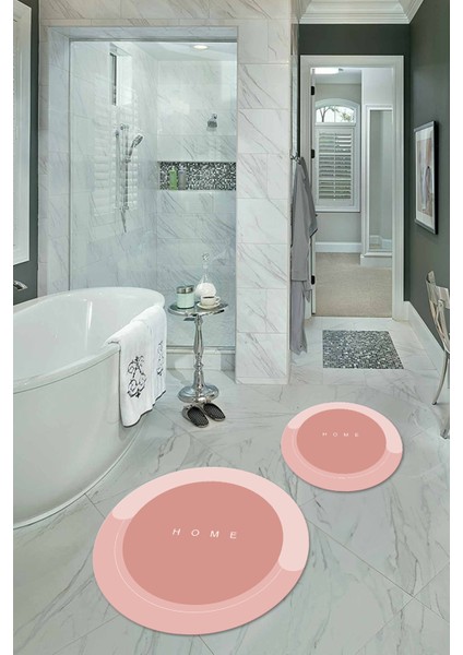 Dijital Baskılı Kaymaz Yıkanabilir Home Yuvarlak Ikili Banyo Takımı, N-Y-Klozet-03-Pembe,