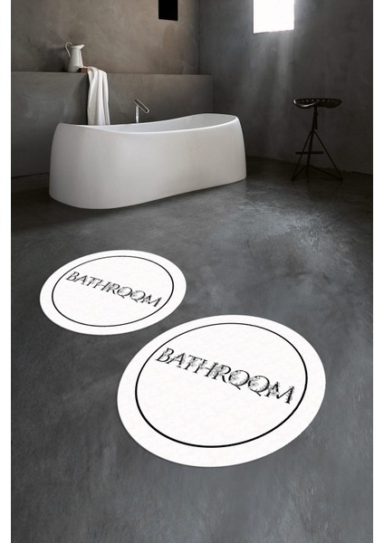 Dijital Baskılı Kaymaz Yıkanabilir Bathroom Yuvarlak Ikili Banyo Takımı, N-Y-Klozet-06-Beyaz,