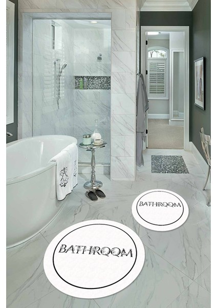 Dijital Baskılı Kaymaz Yıkanabilir Bathroom Yuvarlak Ikili Banyo Takımı, N-Y-Klozet-06-Beyaz, fırsatları