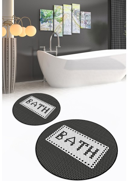 Dijital Baskılı Kaymaz Yıkanabilir Bath Yuvarlak Ikili Banyo Takımı, N-Y-Klozet-07-Siyah, fiyatları