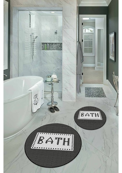 Dijital Baskılı Kaymaz Yıkanabilir Bath Yuvarlak Ikili Banyo Takımı, N-Y-Klozet-07-Siyah, fırsatları