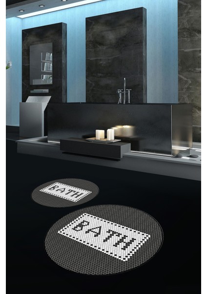 Dijital Baskılı Kaymaz Yıkanabilir Bath Yuvarlak Ikili Banyo Takımı, N-Y-Klozet-07-Siyah, indirimleri