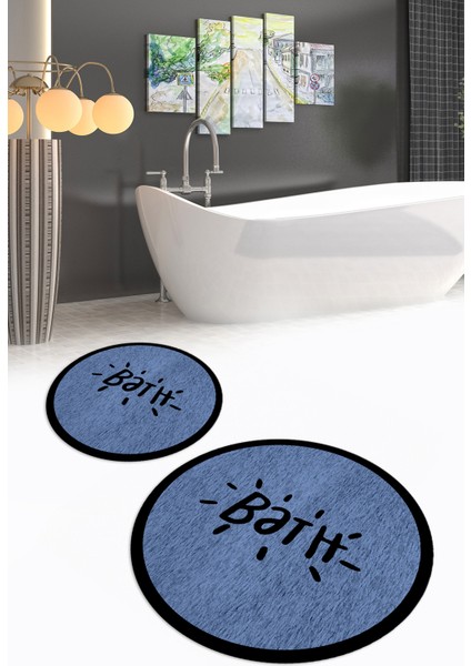 Dijital Baskılı Kaymaz Yıkanabilir Bath Yuvarlak Ikili Banyo Takımı, N-Y-Klozet-10-Mavi,