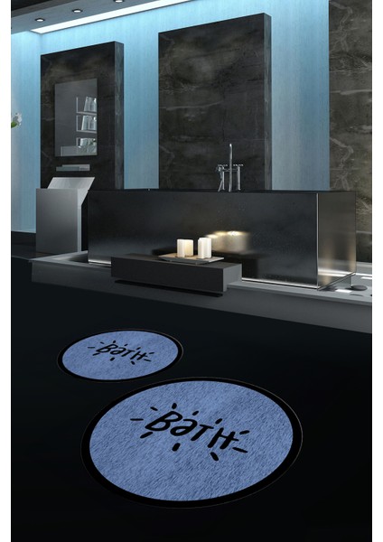 Dijital Baskılı Kaymaz Yıkanabilir Bath Yuvarlak Ikili Banyo Takımı, N-Y-Klozet-10-Mavi, fırsatları