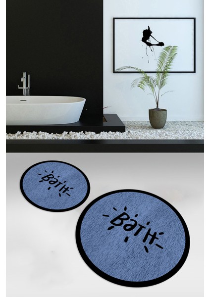 Dijital Baskılı Kaymaz Yıkanabilir Bath Yuvarlak Ikili Banyo Takımı, N-Y-Klozet-10-Mavi, indirimleri