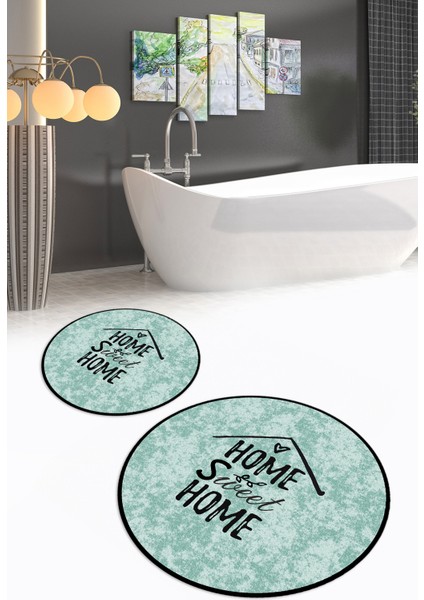 Dijital Baskılı Kaymaz Yıkanabilir Home Yuvarlak Ikili Banyo Takımı, N-Y-Klozet-14-Yeşil,