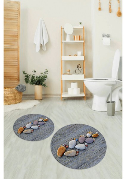 3D Dijital Baskılı Kaymaz Taban Yıkanabilir Yuvarlak Ikili Banyo Takımı, N-Y-Klozet-15-Renkli,