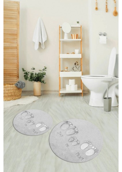3D Dijital Baskılı Kaymaz Taban Yıkanabilir Yuvarlak Ikili Banyo Takımı, N-Y-Klozet-16-Gri,