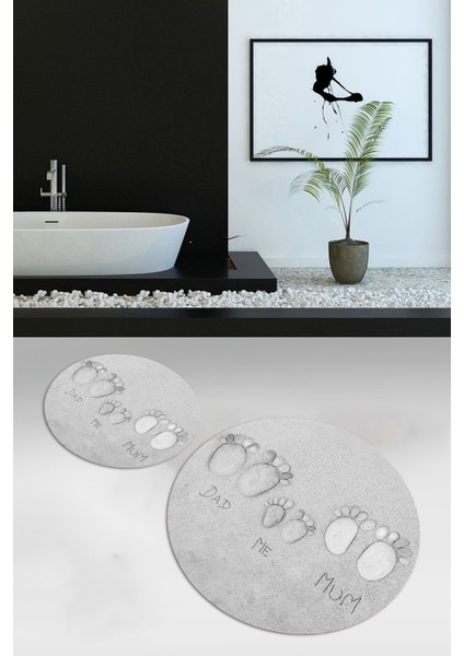 3D Dijital Baskılı Kaymaz Taban Yıkanabilir Yuvarlak Ikili Banyo Takımı, N-Y-Klozet-16-Gri, fırsatları