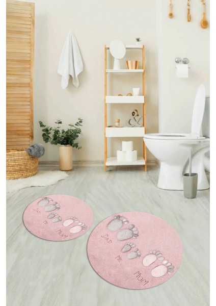 3D Dijital Baskılı Kaymaz Taban Yıkanabilir Yuvarlak Ikili Banyo Takımı, N-Y-Klozet-16-Pembe,