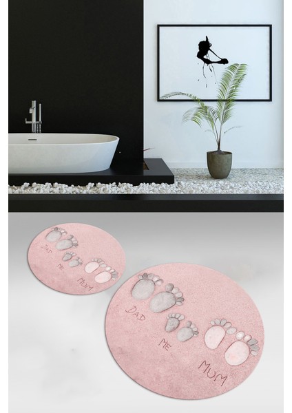 3D Dijital Baskılı Kaymaz Taban Yıkanabilir Yuvarlak Ikili Banyo Takımı, N-Y-Klozet-16-Pembe, fırsatları