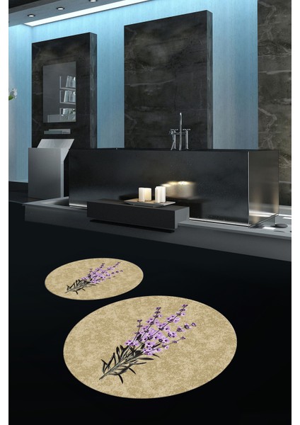 Dijital Baskılı Kaymaz Taban Yıkanabilir Yuvarlak Ikili Banyo Takımı, N-Y-Klozet-29-Kahve,