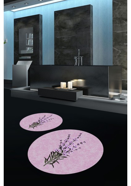 Dijital Baskılı Kaymaz Taban Yıkanabilir Yuvarlak Ikili Banyo Takımı, N-Y-Klozet-29-Pembe,