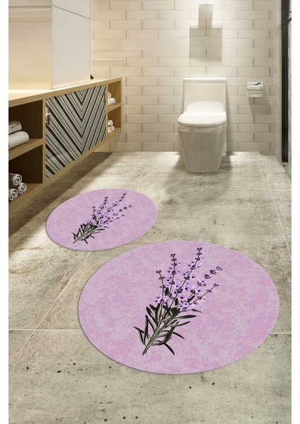 Dijital Baskılı Kaymaz Taban Yıkanabilir Yuvarlak Ikili Banyo Takımı, N-Y-Klozet-29-Pembe, fırsatları