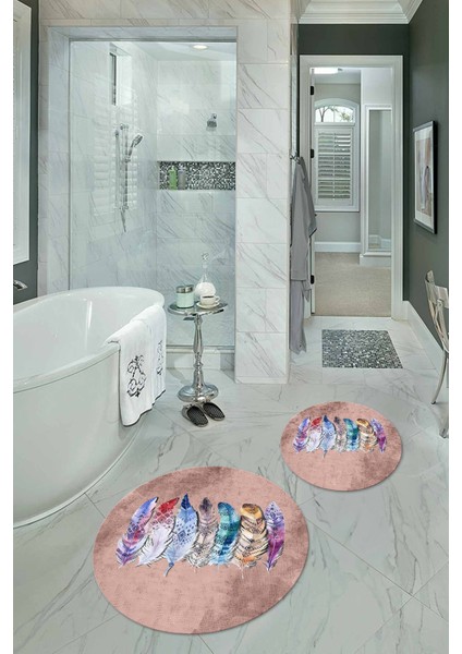 Dijital Baskılı Kaymaz Yıkanabilir Yaprak Yuvarlak Ikili Banyo Takımı, N-Y-Klozet-25-Kahve,
