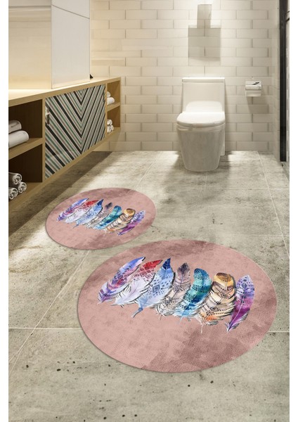 Dijital Baskılı Kaymaz Yıkanabilir Yaprak Yuvarlak Ikili Banyo Takımı, N-Y-Klozet-25-Kahve, indirimleri