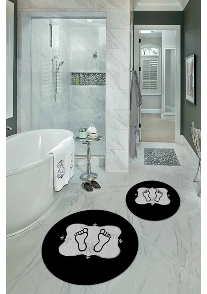 Dijital Baskılı Kaymaz Yıkanabilir Ayak Desen Yuvarlak Ikili Banyo Takımı, N-Y-Klozet-20-Gri, fiyatları