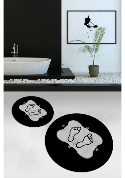 Dijital Baskılı Kaymaz Yıkanabilir Ayak Desen Yuvarlak Ikili Banyo Takımı, N-Y-Klozet-20-Gri, fırsatları