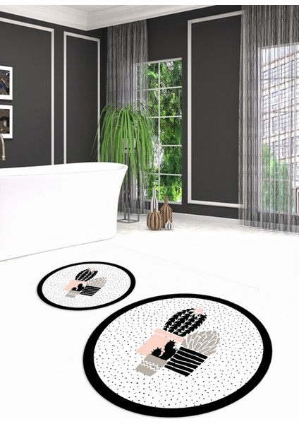 Dijital Baskılı Kaymaz Yıkanabilir Kaktüs Yuvarlak Ikili Banyo Takımı, N-Y-Klozet-22-Beyaz, fırsatları