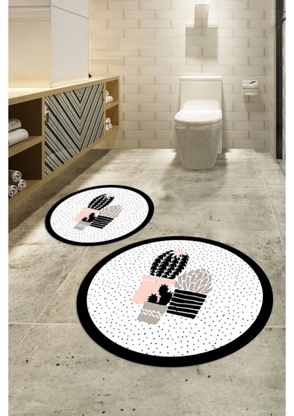Dijital Baskılı Kaymaz Yıkanabilir Kaktüs Yuvarlak Ikili Banyo Takımı, N-Y-Klozet-22-Beyaz, indirimleri