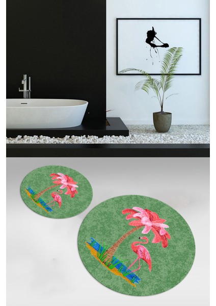 Dijital Baskılı Kaymaz Taban Yıkanabilir Yuvarlak Ikili Banyo Takımı, N-Y-Klozet-30-Yeşil, fiyatları