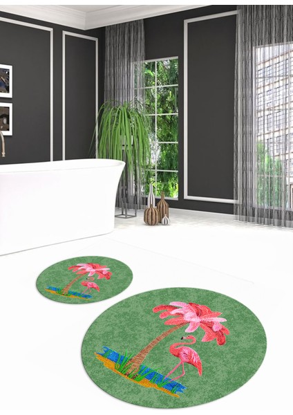 Dijital Baskılı Kaymaz Taban Yıkanabilir Yuvarlak Ikili Banyo Takımı, N-Y-Klozet-30-Yeşil, modelleri