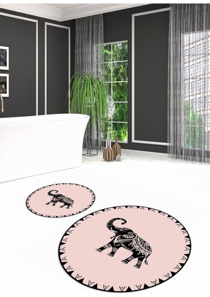 Dijital Baskılı Kaymaz Yıkanabilir Fil Desen Yuvarlak Ikili Banyo Takımı, N-Y-Klozet-32-Pembe, modelleri
