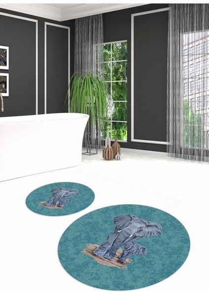 Dijital Baskılı Kaymaz Yıkanabilir Fil Desen Yuvarlak Ikili Banyo Takımı, N-Y-Klozet-33-Mavi, fiyatları
