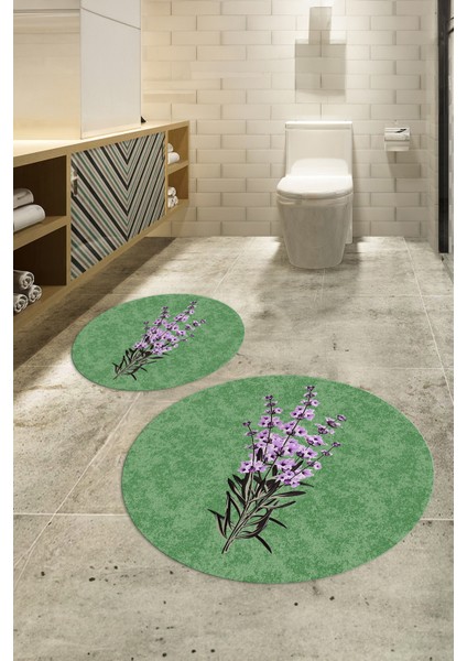 Dijital Baskılı Kaymaz Taban Yıkanabilir Yuvarlak Ikili Banyo Takımı, N-Y-Klozet-29-Yeşil, fırsatları