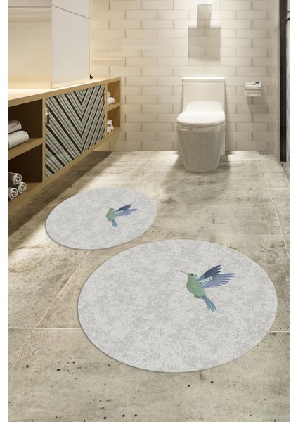 Dijital Baskılı Kaymaz Yıkanabilir Kuş Desen Yuvarlak Ikili Banyo Takımı, N-Y-Klozet-36-Gri, modelleri