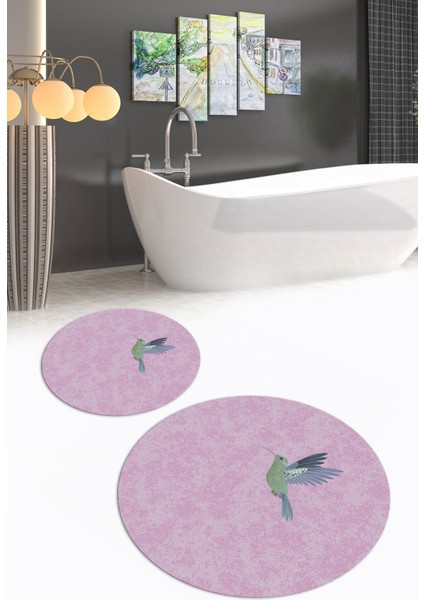Dijital Baskılı Kaymaz Yıkanabilir Kuş Desen Yuvarlak Ikili Banyo Takımı, N-Y-Klozet-36-Pembe, indirimleri
