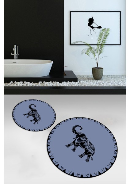 Dijital Baskılı Kaymaz Yıkanabilir Fil Desen Yuvarlak Ikili Banyo Takımı, N-Y-Klozet-32-Mavi, fiyatları