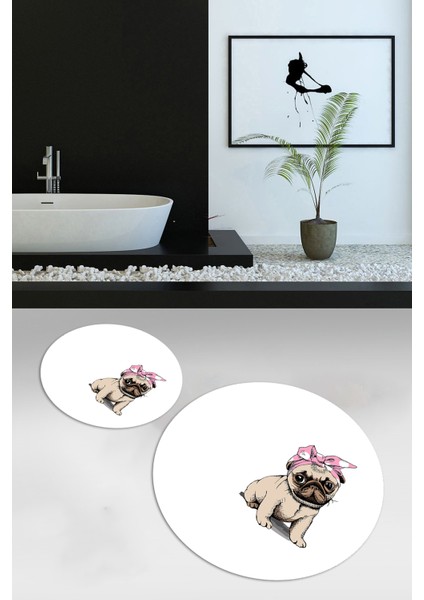 Dijital Baskılı Kaymaz Yıkanabilir Köpek Desen Yuvarlak Ikili Banyo Takımı, N-Y-Klozet-38-Beyaz,