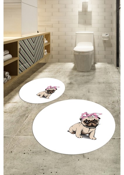 Dijital Baskılı Kaymaz Yıkanabilir Köpek Desen Yuvarlak Ikili Banyo Takımı, N-Y-Klozet-38-Beyaz, modelleri