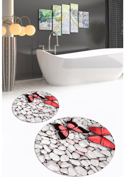 3D Dijital Baskılı Kaymaz Taban Yıkanabilir Yuvarlak Ikili Banyo Takımı, N-Y-Klozet-45-Kırmızı, modelleri
