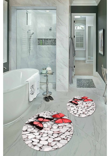3D Dijital Baskılı Kaymaz Taban Yıkanabilir Yuvarlak Ikili Banyo Takımı, N-Y-Klozet-45-Kırmızı, indirimleri