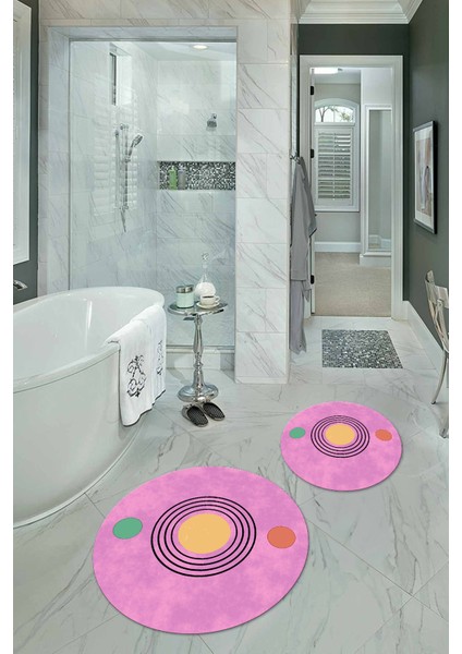 Dijital Baskılı Kaymaz Taban Yıkanabilir Yuvarlak Ikili Banyo Takımı, N-Y-Klozet-49-Pembe, indirimleri