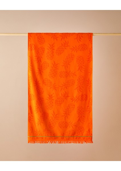 Tropical Pamuklu Plaj Havlusu 70X140 cm Turuncu
