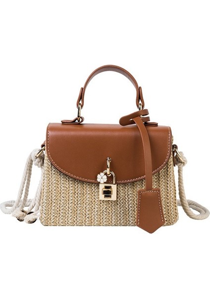 Bayanlar Çanta Moda Kilit Hasır Çanta Rahat Taşınabilir Küçük Kare Çanta (Yurt Dışından)