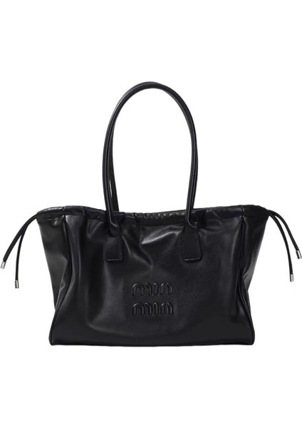 Büyük Kapasiteli Siyah Tek Omuzlu Koltuk Altı Çantası Modaya Uygun Büzme Ipi Taşınabilir (Yurt Dışından)