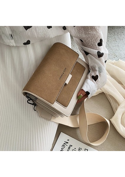 Moda Fırçalama Messenger Çanta Kadın Retro Geniş Omuz Tek Omuz Küçük Kare Çanta (Yurt Dışından)