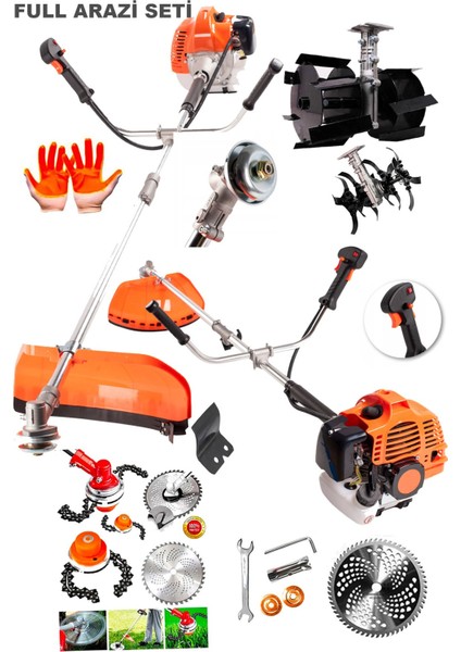 20HPX Yan Tipi Benzinli Motorlu Ot Çalı Tırpanı Çim Biçme Makinesi Tırpan Canavar Kafa + 2 Çapa Set