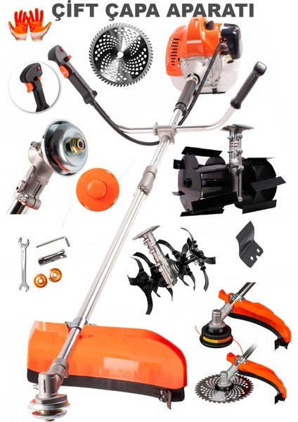 20HPX Yan Tipi Benzinli Motorlu Ot Çalı Tırpanı Çim Biçme Makinesi Tırpan Canavar Kafa + 2 Çapa Set