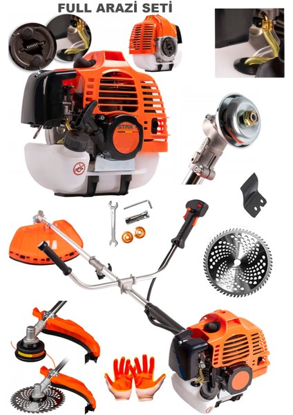 20HPX Yan Tipi Benzinli Motorlu Ot Çalı Tırpanı Çim Biçme Makinesi Tırpan Canavar Kafa + 2 Çapa Set