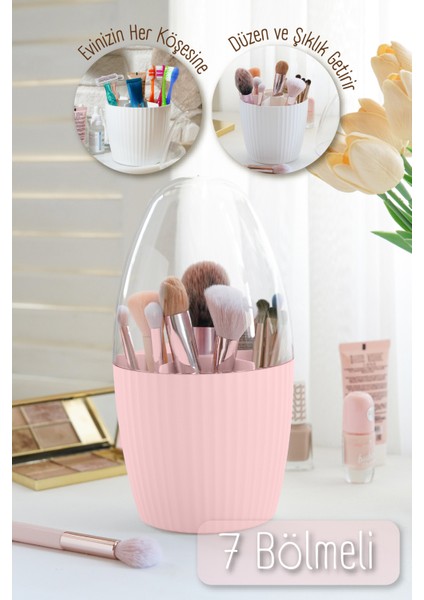 Fanus Kapaklı 7 Bölmeli Makyaj Organizeri Pembe