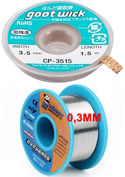 Çok Amaçlı 2in1 Arada Mechnc Lehim Teli 0,3mm ve CP-3515 Lehim Sökme Teli 3,5mm
