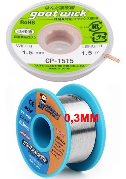 Çok Amaçlı 2in1 Arada Mechnc Lehim Teli 0,3mm ve CP-1515 Lehim Sökme Teli 1,5mm