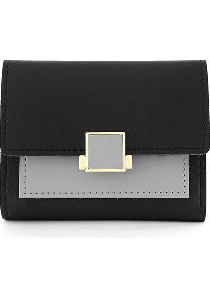 Kadın 3 Katlı Kare Metal Dekoratif Tokalı Iki Renkli Yatay Cüzdan (Yurt Dışından) fiyatları
